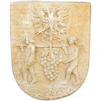 Wandrelief Wappen mit mittelalterlichem Motiv aus Steinguss - Ingalo / Sand von Gartentraum.de