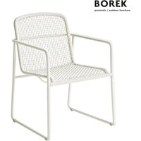 Weißer Gartenstuhl aus Aluminium mit Armlehnen von Borek - Mira Stuhl / mit Sitzkissen in dune von Gartentraum.de