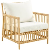 Wetterfester Lounge Stuhl in natürlichen Braun mit Kissen - Loungechair Caya / Michelangelo White von Gartentraum.de