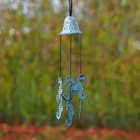 Windpsiel aus Metall in Türkis mit Seepferdchen - Seepferdchenspiel von Gartentraum.de