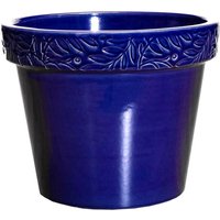 Winterfester Pflanztopf mit schöner Olivenblatt-Verzierung - Blau - Rund - Keramik - Olea Azur / 29x35cm (HxDm) von Gartentraum.de