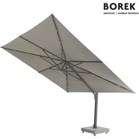 XXL Alu Ampelschirm von Borek - 400x400cm - Porto Sonnenschirm / Dach Taupe / mit Schirmständer von Gartentraum.de
