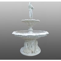 Zweistufiger Kaskadenbrunnen mit Brunnenfigur - Mädchen trägt Wasserkrug - Margerita / Tyrolia / mit Düsen von Gartentraum.de