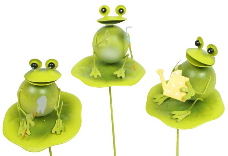 Denk Gartenstecker 3er Set schöne Blumenstecker Frösche auf Blättern, Blumenstecker (3-St) von Denk