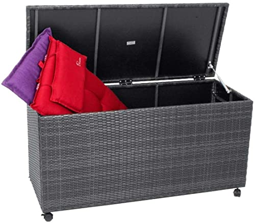 Gartenwelt Riegelsberger Aluminium Polyrattan Auflagenbox Grau wetterfeste und rostfreie Konstruktion 120x50x62,5 cm Kissenbox mit Gasdruckfedern ca. 380 Liter von Gartenwelt Riegelsberger