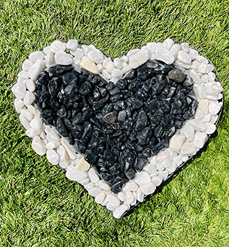 Gartenwelt Riegelsberger Herz Gitter mit kleinen Carrara & Nero Ebano Steinen für Allerheiligen Grabschmuck Grabgestaltung Grabdeko Pflanzschale von Gartenwelt Riegelsberger