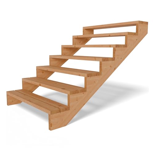 Gartenwelt Riegelsberger Terrassentreppe Breite 120 cm Treppe mit 7 Stufen Geschosshöhe 123 cm Massivholz Lärche Komplett-Set Wangen, Bohlen & Schrauben von Gartenwelt Riegelsberger