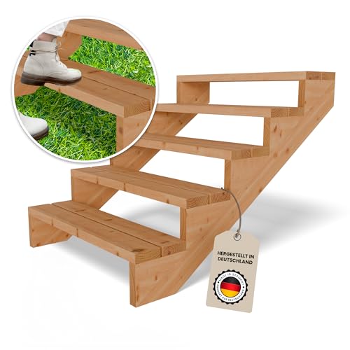 Gartenwelt Riegelsberger Terrassentreppe Breite 95 cm Treppe mit 5 Stufen Geschosshöhe 89 cm Massivholz Lärche Komplett-Set Wangen, Bohlen & Schrauben von Gartenwelt Riegelsberger