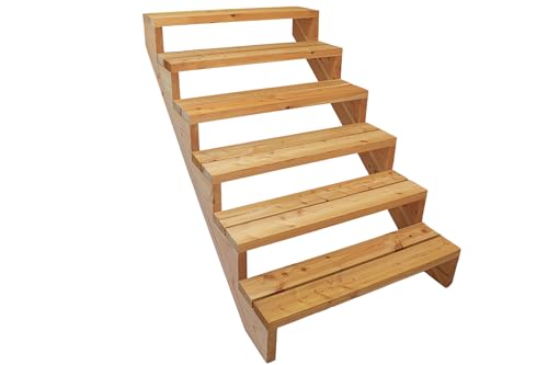 Gartenwelt Riegelsberger Terrassentreppe Breite 95 cm Treppe mit 6 Stufen Geschosshöhe 106 cm Massivholz Lärche Komplett-Set Wangen, Bohlen & Schrauben von Gartenwelt Riegelsberger