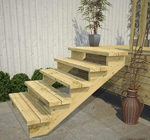 Gartenwelt Riegelsberger Terrassentreppe Breite 95 cm Treppe mit 5 Stufen Geschosshöhe 89 cm Massivholz Kiefer kesseldruckimprägniert Komplett-Set Wangen, Bohlen & Schrauben von Gartenwelt Riegelsberger