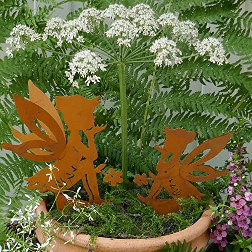 Gartenstecker Elfenjunge - Fee- 2 Figuren in Rostoptik mit Spieß 10-14cm für Töpfe und Balkonkästen von Gartenzaubereien