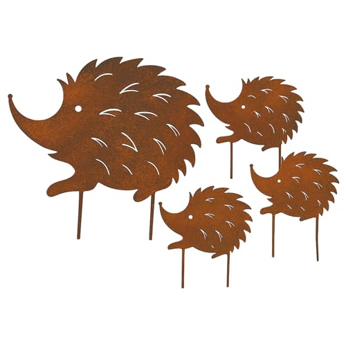Gartenstecker Igel Figur 4er Set- Edelrost Deko zum Stecken für Innen- und Aussendeko von Gartenzaubereien