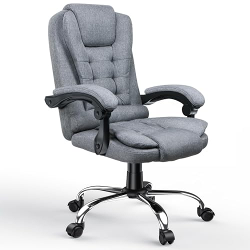 GartistGo Chefsessel Bürostuhl Stoff Schreibtischstuhl Hohe Rückenlehne Ergonomische Liege mit Kippfunktion 360° Drehbarer Schreibtischstuhl Höhenverstellbar für Zuhause und Arbeit (Dunkelgrau) von GartistGo