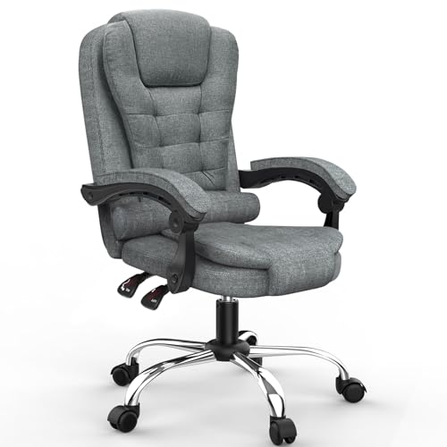 GartistGo Chefsessel Bürostuhl Stoff Schreibtischstuhl Hohe Rückenlehne Ergonomische Liege mit Kippfunktion 360° Drehbarer Schreibtischstuhl Höhenverstellbar für Zuhause und Arbeit (Schwarz-Grau) von GartistGo