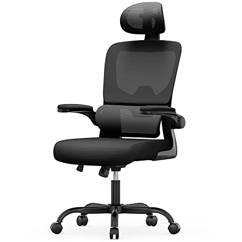 GartistGo Ergonomischer Bürodrehstuhl mit Schaukelfunktion, verstellbarer Kopfstütze & hochklappbaren Armlehnen, 4-Zonen-Stütz-Rückenlehne, dynamische Lendenwirbelstütze, Netzsitz für Home Office von GartistGo