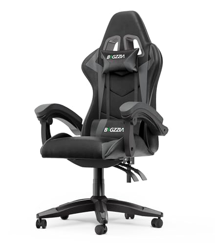 GartistGo Gaming Stuhl Ergonomischer Hochlehner PU Leder Stuhl mit Verstellbarer Kopfstütze & Lendenwirbelstütze, 155° Neigung, Metallrahmen, Leichtlaufrollende Rollen, Höhenverstellbar (Schwarz-Grau) von GartistGo