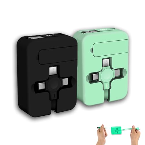 Gartmost 3-in-1-Ladekabel, 3-in-1-Ladekabel, einziehbar, Multi-Ladekabel mit USB C (Typ-C)/Micro-USB, Handyhalterung, kompatibel mit Handy/Android/Tablet (schwarz+grün) von Gartmost