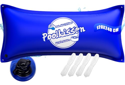 Gartstary Poolkissen Winter XXL 120 x 240 cm (für 190-400 x 290-500 cm Pools) - Pool Kissen mit Doppelnaht zur Poolabdeckung - Luftkissen Pool für den Winter - mit Boston Dual-Inflation Ventil (Blau) von Gartstary