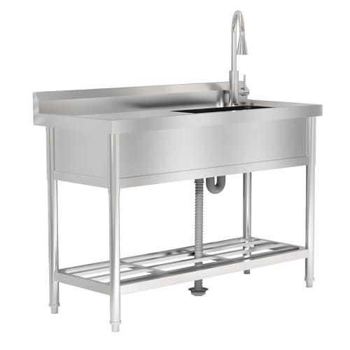 Edelstahl Werkbank Spülbecken,Freistehende Einzelbecken-Spüle, Freistehende Tragbare Spüle Mit Ständer Und Wasserhahn,Für Outdoor,Hinterhof, Küche,Restaurant,Garage,120x51x94cm Edelstahl Werkbank Spülbecken,Freistehende Einzelbecken-Spüle, Freistehende Tragbare Spüle Mit Ständer Und Wasserhahn,Für Outdoor,Hinterhof, Küche,Restaurant,Garage,120x51x94cm von Garvee