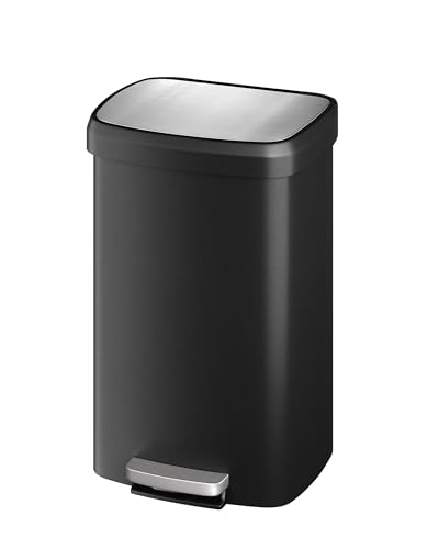 Garvee 50 Liter Kunststoff-Mülleimer mit Deckel, großer Mülleimer für die Küche, rostfreier Küchenabfalleimer mit Einsatzrand, hinterer Griff, sanft schließender Deckel, schwarz von Garvee