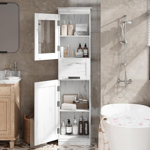Garvee Badezimmerschrank Badschrank Hochschrank Mit TüRen Und Verstellbarem Einlegeboden, Badschrank Schmal Weiß Mit 5 FäCher BadezimmerschräNke für Badezimmer Wohnzimmer KüChe Esszimmer 170x40x31cm von Garvee
