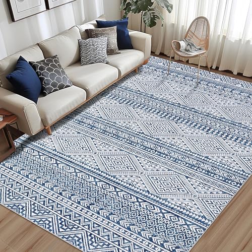 Garvee Boho-Teppich für Wohnzimmer, maschinenwaschbar, schmutzabweisend, rutschfest, großer Teppich für Wohnzimmer/Esszimmer und Heimdekoration, fusselfrei, niedriger Flor, 2,4 x 3 m, Blau Garvee Boho-Teppich für Wohnzimmer, maschinenwaschbar, schmutzabweisend, rutschfest, großer Teppich für Wohnzimmer/Esszimmer und Heimdekoration, fusselfrei, niedriger Flor, 2,4 x 3 m, Blau von Garvee