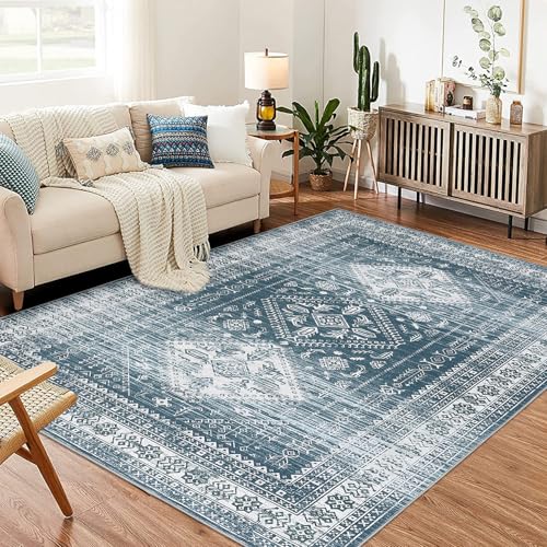 Garvee Boho-Teppich für Wohnzimmer, waschbar, abstrakte Matratze, rutschfest, niedriger Flor, weiche Teppiche mit Gummi-Rückseite, Küchenteppich für Esszimmer, Büro, Heimdekoration (Blaugrün) von Garvee