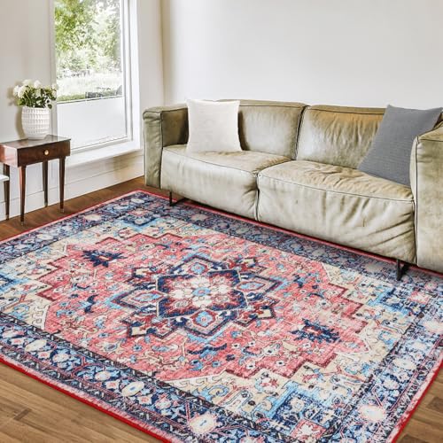 Garvee Boho-Teppich mit Vintage-Druck, waschbar, 2,4 x 3 m, leicht zu reinigen, waschbar, Blumendruck, niedriger Flor, fusselfrei, rutschfest, weicher Akzent, für Innenbereich, Esszimmer, Heimbüro Garvee Boho-Teppich mit Vintage-Druck, waschbar, 2,4 x 3 m, leicht zu reinigen, waschbar, Blumendruck, niedriger Flor, fusselfrei, rutschfest, weicher Akzent, für Innenbereich, Esszimmer, Heimbüro von Garvee