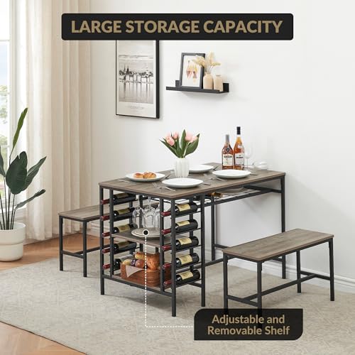 Garvee Esstisch-Set Für 4 Personen,Küchentisch-Set Für 4 Personen Mit 2 Bänken,Esstisch-Set Für 3 Personen Für Kleine Wohnung Grau Holz von Garvee