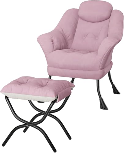 Garvee Faulsessel mit Hocker moderner Lounge-Akzentstuhl mit Armlehnen und Einer Seitentasche Freizeit-Sofasessel Lesesessel mit Fußstütze Relaxsessel für Schlafzimmer Wohnzimmer Garten und Hof Grau von Garvee