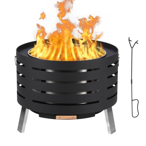 Garvee Feuerschale Mit Funkenschutz, Kohlerost Und Schürhaken, 66x66x50Cm, Hitzebeständige Beschichtung, Stabile Füße, Wohlige Wärme & Gesellige Abende, Für Garden Terrasse Feuerkorb Feuerstelle von Garvee
