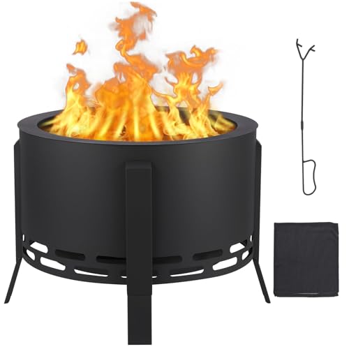 Garvee Feuerschale Mit Funkenschutz, Kohlerost Und Schürhaken, 66x66x60Cm, Hitzebeständige Beschichtung, Stabile Füße, Wohlige Wärme & Gesellige Abende, Für Garden Terrasse Feuerkorb Feuerstelle von Garvee