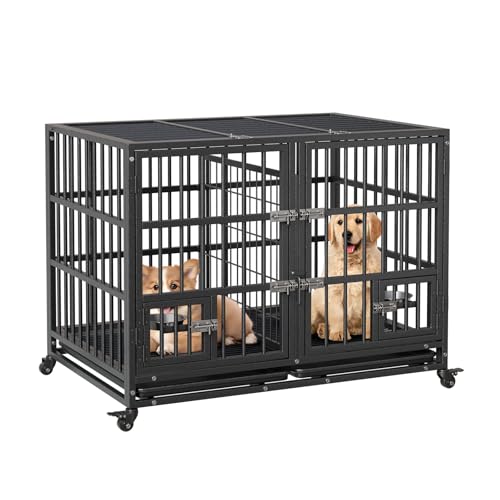 Garvee Hundekäfig Hochbelastbar,Hundebox Mit Bodenschale,Schwerlast Tragbar Klappbar Mit Radern, 2 Türen, Schwarz Garvee Hundekäfig Hochbelastbar,Hundebox Mit Bodenschale,Schwerlast Tragbar Klappbar Mit Radern, 2 Türen, Schwarz von Garvee