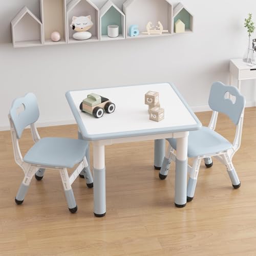 Garvee Kindertisch Mit 2 Stühlen, Kindertisch Set 3-TLG Kindermöbel Kindersitzgruppe Höhenverstellbar Mit Graffiti-Schreibtisc Für Kinderzimmer, Spielzimmer, Vorschüler, Dunkelgrau von Garvee