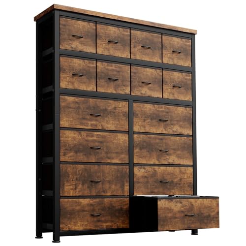 Garvee Kommode Mit Schubladen - Kommoden & Sideboards Für Schlafzimmer Geeignet, Komodenschrank Mit 16 Schubladen, Stoffkommode Mit Stabilem Stahlrahmen, Ideal Für Schlafzimmer, Wohnzimmer Rustikal von Garvee
