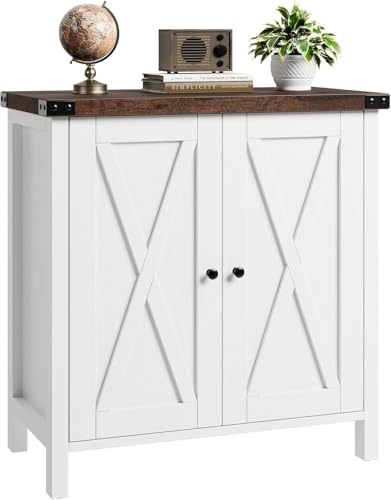 Garvee Küchenschrank Sideboard mit Türen Buffetschrank mit Arbeitsplatten Küchenbuffet mit verstellbarem Regal Landhausstil für Küche, Wohnzimmer, Esszimmer Weiß+Braun 40x80x80 cm von Garvee
