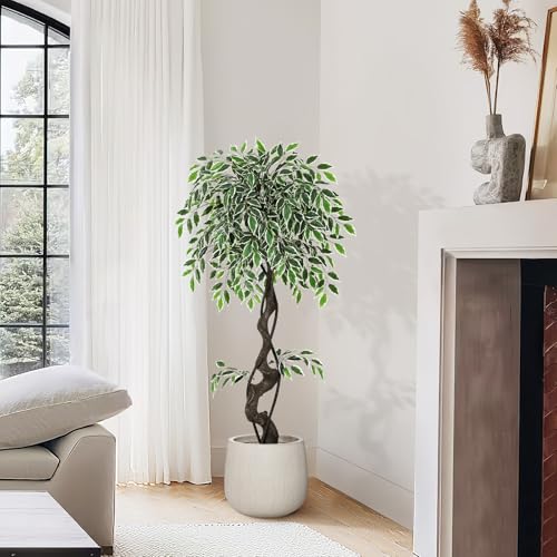 Garvee Kunstpflanze Ficus Baum,Der Gebogene Baumstamm,120cm Künstliche Pflanzen Groß Mit Weiß Topf, Kunstbaum Für Innendekor Wohnzimmer Schlafzimmer Büro GartenHaus Decor Garvee Kunstpflanze Ficus Baum,Der Gebogene Baumstamm,120cm Künstliche Pflanzen Groß Mit Weiß Topf, Kunstbaum Für Innendekor Wohnzimmer Schlafzimmer Büro GartenHaus Decor von Garvee