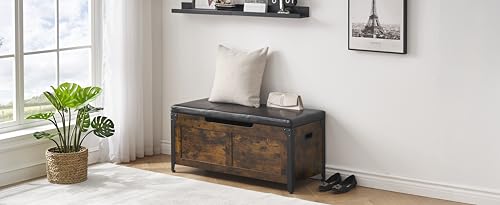 Garvee Sitzbank Mit Stauraum 100Cm, Truhe Mit Stauraum, Sitztruhe Sitzbox Aufbewahrungsbox Klappbare, Bettbank Schlafzimmer, Belastbar Bis 300 Kg, PU Dunkelgrau von Garvee