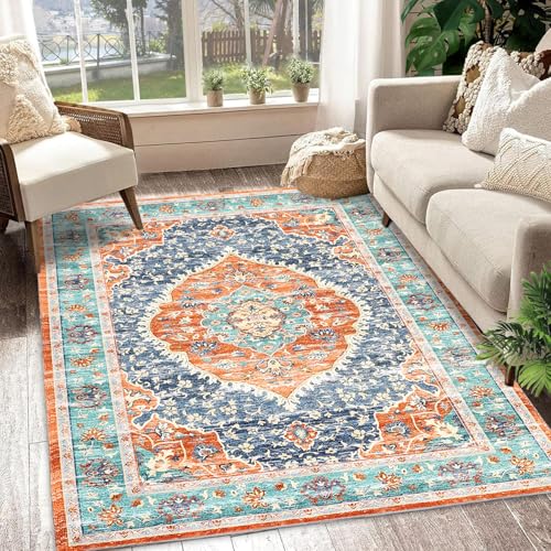 Garvee Teppich, waschbar, für Wohnzimmer, kein Flor, Boho-Teppich für Eingangsbereich, Schlafzimmer, Esszimmer, Vintage-Teppichdruck, rutschfest, 12,7 x 17,8 cm, Rot Garvee Teppich, waschbar, für Wohnzimmer, kein Flor, Boho-Teppich für Eingangsbereich, Schlafzimmer, Esszimmer, Vintage-Teppichdruck, rutschfest, 12,7 x 17,8 cm, Rot von Garvee