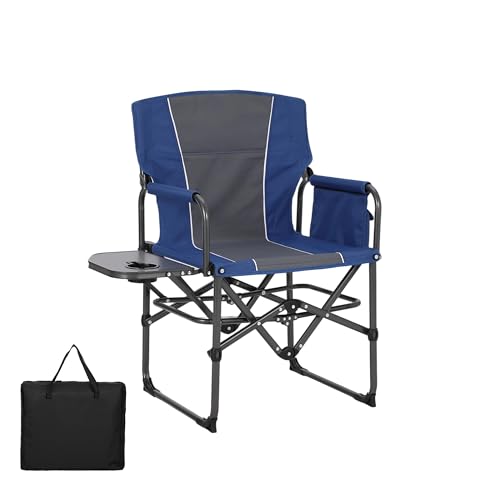 Garvee Übergroßer Camping-Regiestuhl mit Beistelltisch, robust, tragbar, Klappstuhl mit Abnehmbarer Seitentasche für Strand, Angeln, Ausflug, Picknick, Rasen, Konzert, Blau und Grau von Garvee
