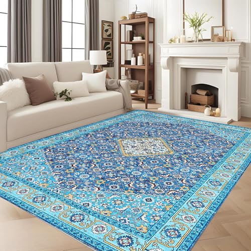 Garvee Waschbarer Teppich für Wohnzimmer, 12,7 x 17,8 cm, Schlafzimmerteppich, neutral, stimmungsvoll, Vintage, traditionelle Esszimmerteppiche, Büro, weich, bequem, rutschfest, Blau Garvee Waschbarer Teppich für Wohnzimmer, 12,7 x 17,8 cm, Schlafzimmerteppich, neutral, stimmungsvoll, Vintage, traditionelle Esszimmerteppiche, Büro, weich, bequem, rutschfest, Blau von Garvee