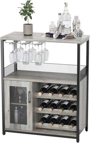 Garvee Weinschrank Weinregal Industrial Barschrank mit Verstellbarem Weinregal und Glashalter Getränkeaufbewahrung Weinbarschrank für Küche Esszimmer Wohnzimmer 70x35x92cm Grau von Garvee