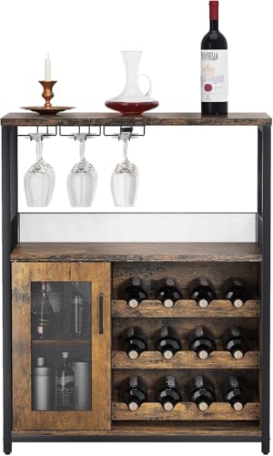 Garvee Weinschrank Weinregal Industrial Barschrank mit Verstellbarem Weinregal und Glashalter Getränkeaufbewahrung Weinbarschrank für Küche Esszimmer Wohnzimmer 70x35x92cm Retro von Garvee