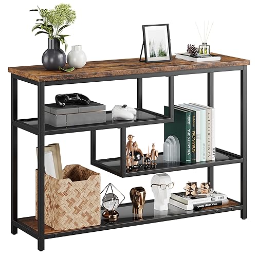 Garvee Konsolentisch 4 Ebenen Beistelltisch mit offenen Fächern schmaler Sofatisch mit Metallrahmen Eingangstisch mit Glasablagen Flurtisch Sofatisch für Wohnzimmer Eingang Flur 100 x 30 x 75 cm Retro von Garvee