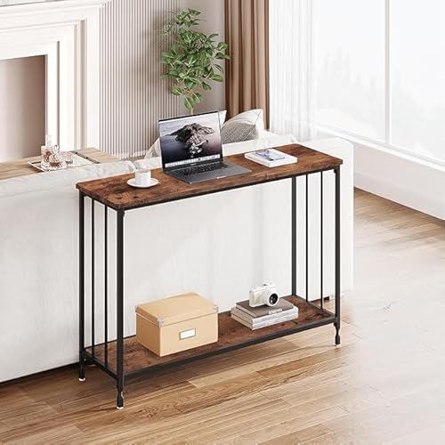 Garvee Konsolentisch Mit Ablagen Schmaler Sofatisch 105 * 30 * 81cm Beistelltisch Mit Metallrahmen Eingangstisch Flurtisch Sofatisch für Wohnzimmer Eingang Flur Retro von Garvee