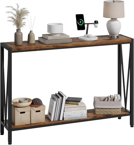 Garvee Konsolentisch mit Ablagen 110T x 25B x 76H cm Beistelltisch schmaler Sofatisch mit Metallrahmen Eingangstisch Flurtisch Sofatisch für Wohnzimmer Eingang Flur von Garvee