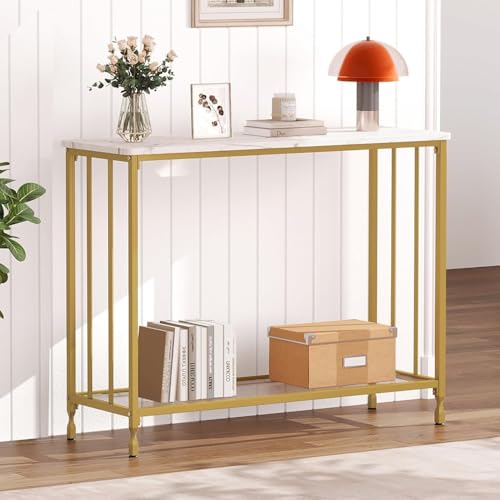Garvee Konsolentisch mit Ablagen Schmaler Sofatisch 85 x 30 x 81 Beistelltisch mit Metallrahmen Eingangstisch Flurtisch Sofatisch für Wohnzimmer Eingang Flur Golden Garvee Konsolentisch mit Ablagen Schmaler Sofatisch 85 x 30 x 81 Beistelltisch mit Metallrahmen Eingangstisch Flurtisch Sofatisch für Wohnzimmer Eingang Flur Golden von Garvee
