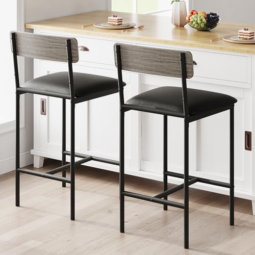 GarveeHome Barhocker 2er-Set, gepolsterte Höhe, Barhocker mit Rückenlehne und Fußstütze, Küchen-Barhocker für Insel, Theke, einfache Montage, rustikales Grau GarveeHome Barhocker 2er-Set, gepolsterte Höhe, Barhocker mit Rückenlehne und Fußstütze, Küchen-Barhocker für Insel, Theke, einfache Montage, rustikales Grau von GarveeHome