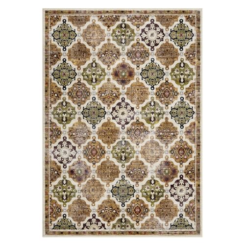 GarveeHome Boho-Teppich mit Schachbrettmuster, waschbar, für Schlafzimmer, Wohnzimmer, rutschfest, orientalischer Akzent, für Küche, Büro, Eingangsbereich, Badezimmer, Büro, Braun, 274 x 366 cm von GarveeHome
