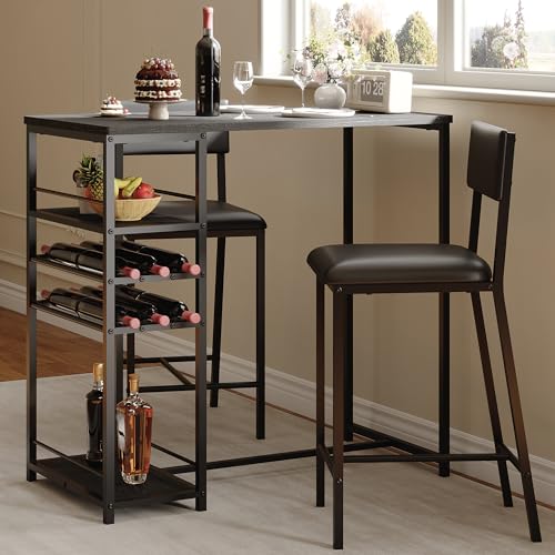 GarveeHome Esstisch Set für 2 Thekenhöhe Tisch mit 2 gepolsterten Stühlen und Aufbewahrungsregalen, Bistrotisch und Stühle 2er Set, Küchentisch Set für kleinen Raum, Wohnung, Zuhause, Studio von GarveeHome